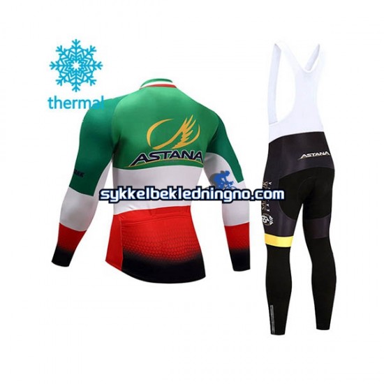 Herre 2017 Astana Pro Team Vinter sykkeldrakt + bib cykeltights N004