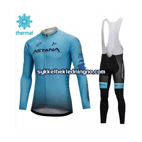 Herre 2018 Astana Pro Team Vinter sykkeldrakt + bib cykeltights N001