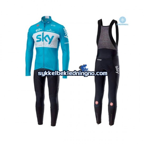 Herre 2018 Team Sky Vinter sykkeldrakt + bib cykeltights N002