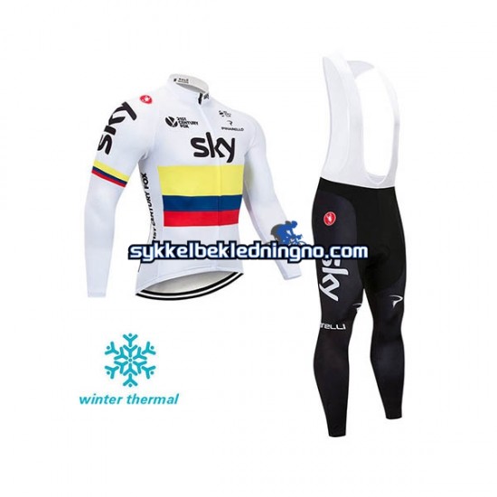 Herre 2018 Team Sky Vinter sykkeldrakt + bib cykeltights N003