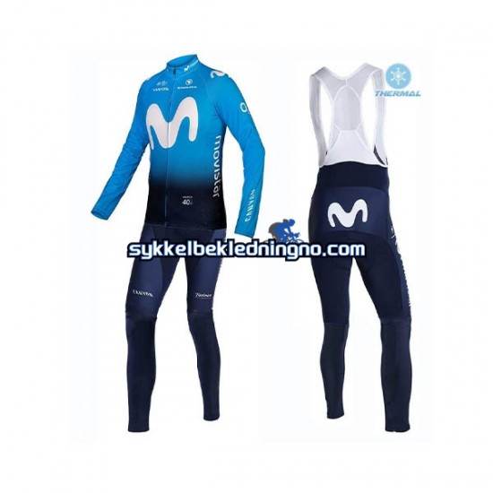 Herre 2019 Movistar Team Vinter sykkeldrakt + bib cykeltights N001