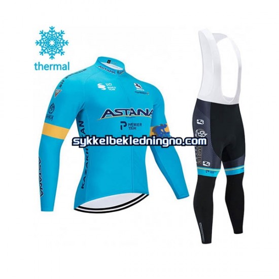 Herre 2020 Astana Pro Team Vinter sykkeldrakt + bib cykeltights N001