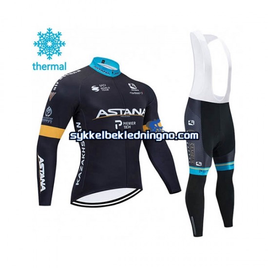 Herre 2020 Astana Pro Team Vinter sykkeldrakt + bib cykeltights N002